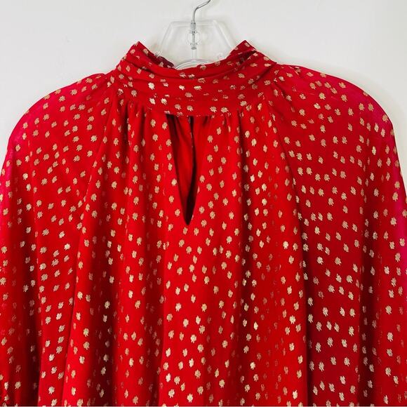 Vince Camuto red gold dot ruffle high neck holiday Christmas top small - Picture 2 of 9